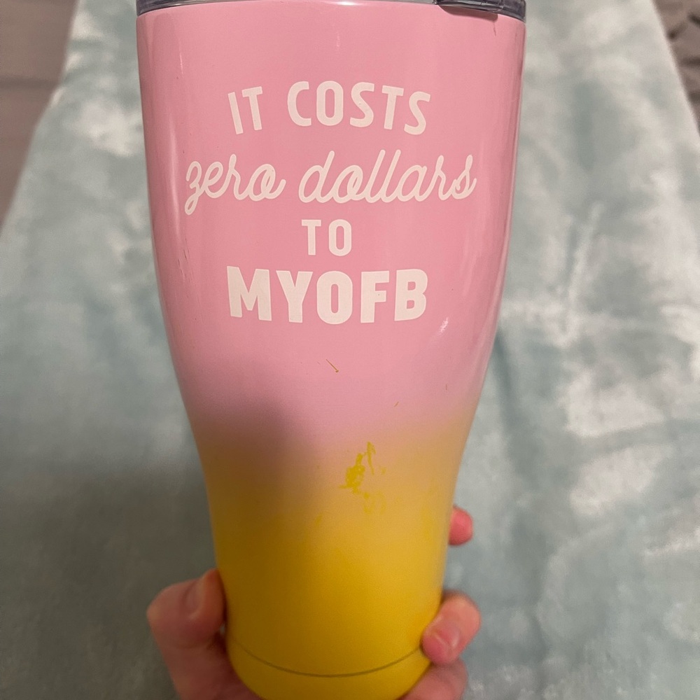 Pink and Yellow Tumbler with Funny Relatable Quote